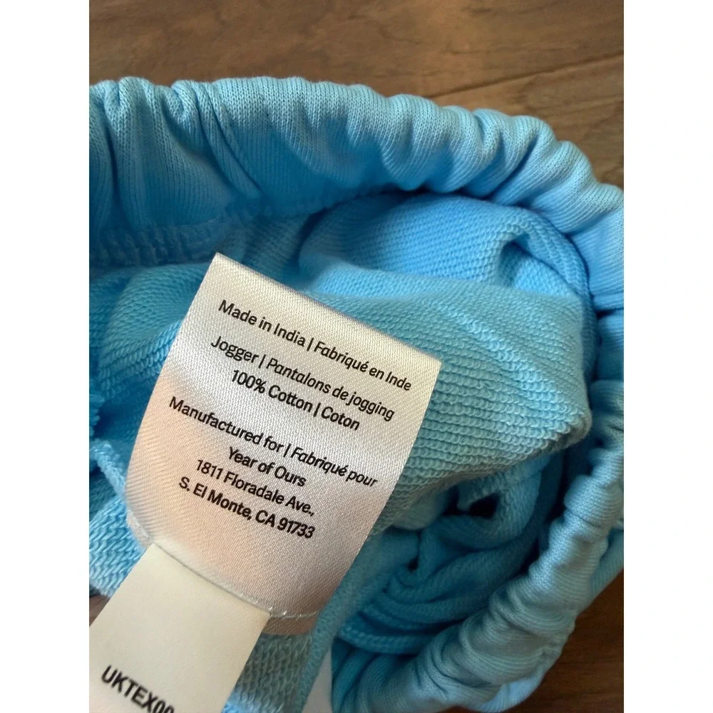 NWT Year of Ours Light Blue Cotton Jogger Sweatpants M/L YOO-FA-005